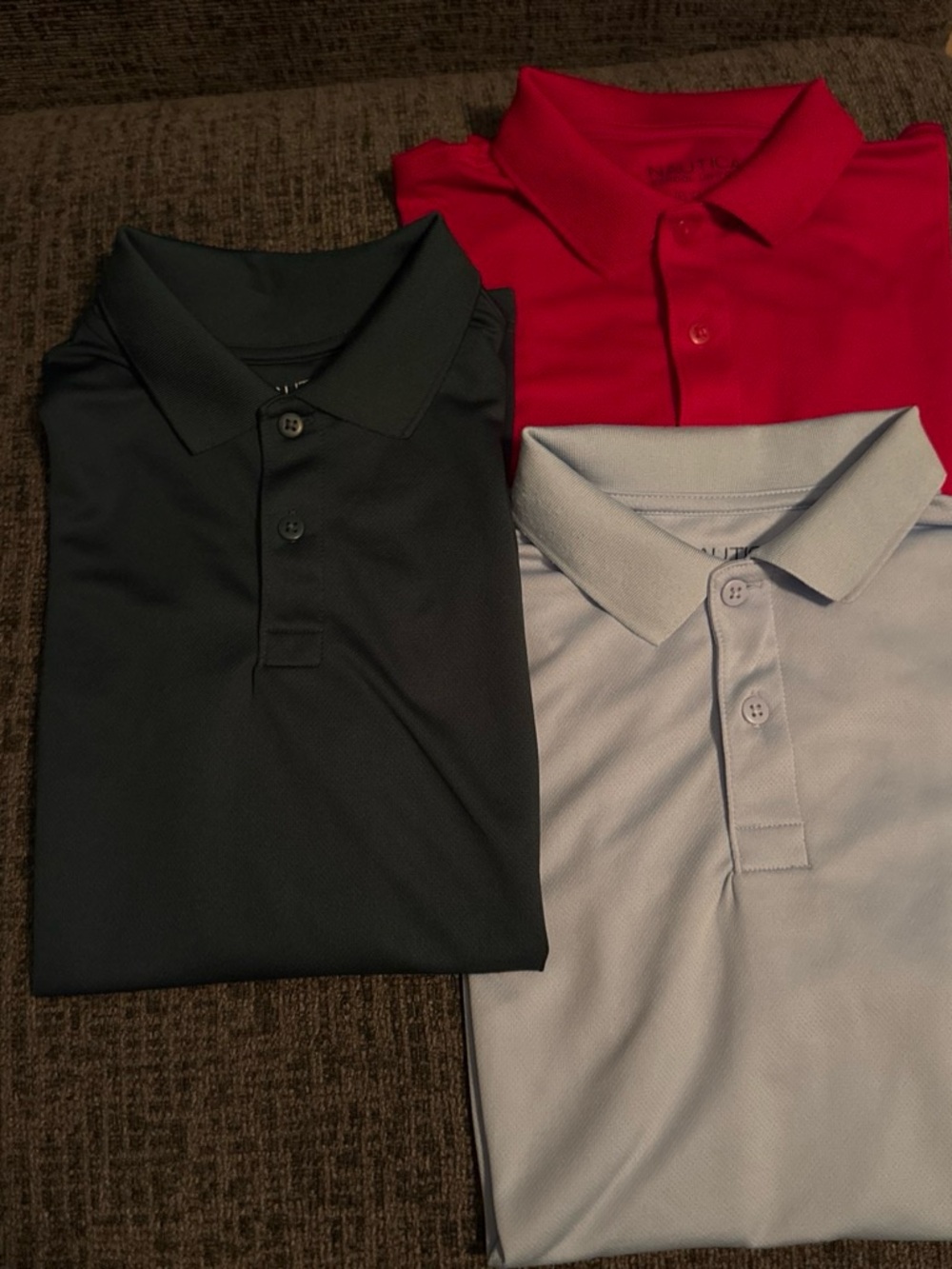 Nautica Kids Polo Trio in Red, dark green, and Light Blue